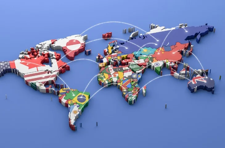 World Map showing study destinations for Nepali students - Australia 35%, USA 28%, Canada 15%, UK 12%, Others 10%